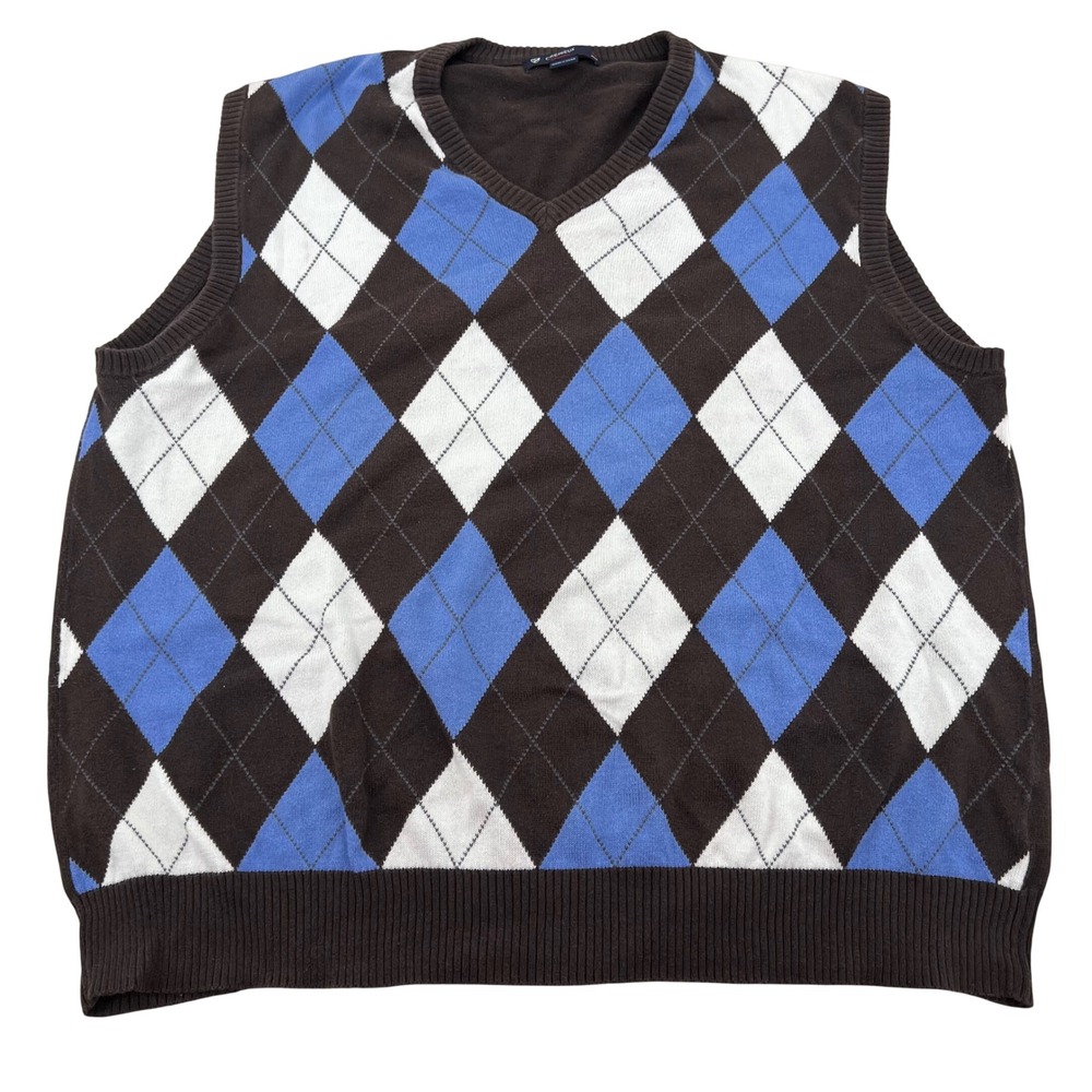 CREMIEUX Mens XL Argyle V Neck Sleeveless Sweater Vest Preppy‎ Academia Corpcore